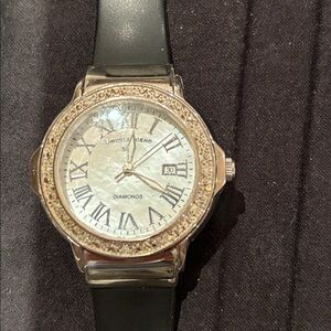 Swiss Legend Silver Diamond Watch with Black Band